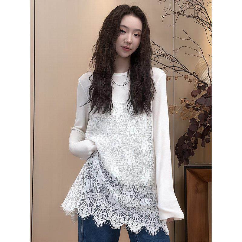 早春新款白色蕾丝吊带背心女宽松显瘦叠穿中长款镂空刺绣毛边下摆