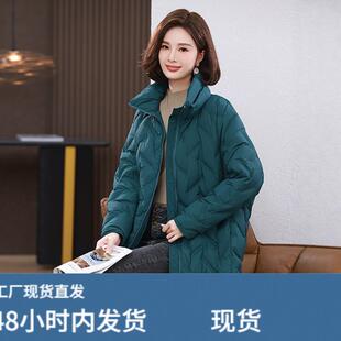 时尚洋派宽松休闲中长版羽绒服外套新款白鸭绒显瘦保暖上衣妈妈女