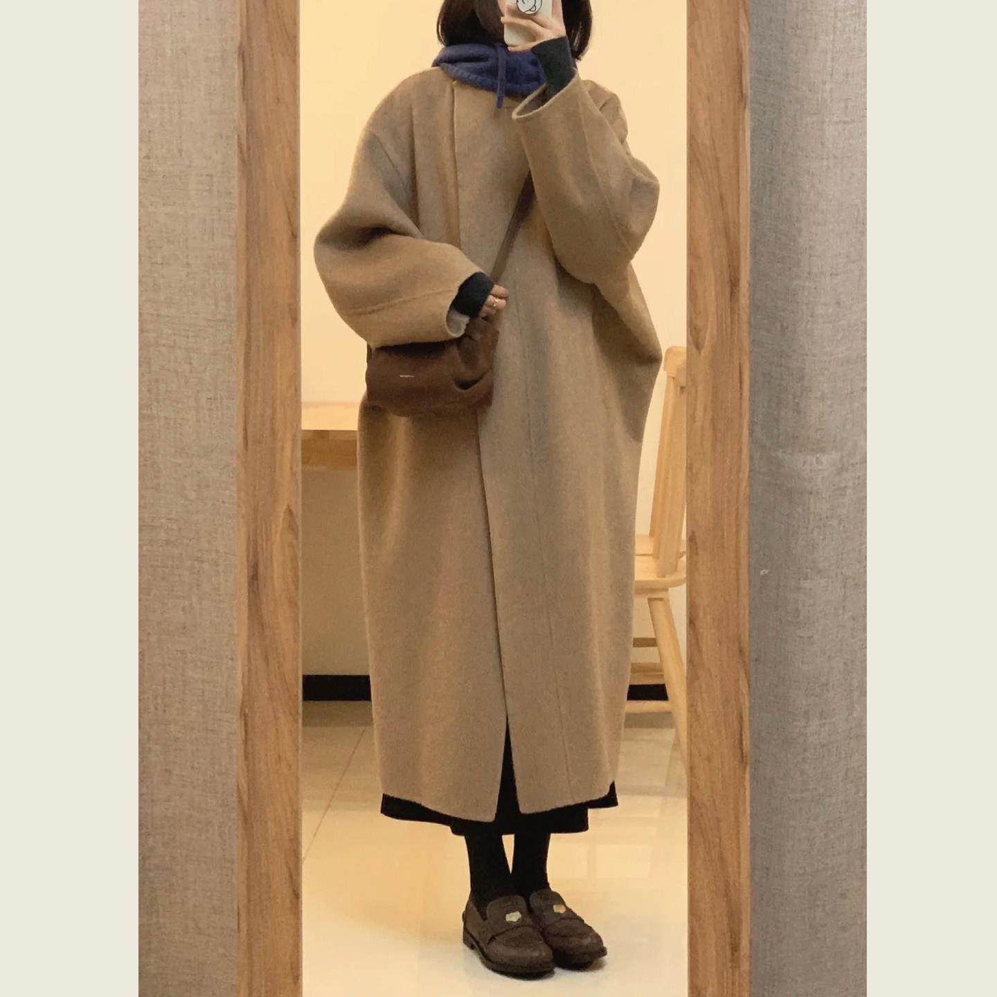 韩系复古驼色宽松呢子大衣女秋冬季小个子慵懒风中长款毛呢外套,运动/瑜伽/健身/球迷用品,广场舞套装,淘宝优惠券,粉丝福利购,淘宝优惠卷