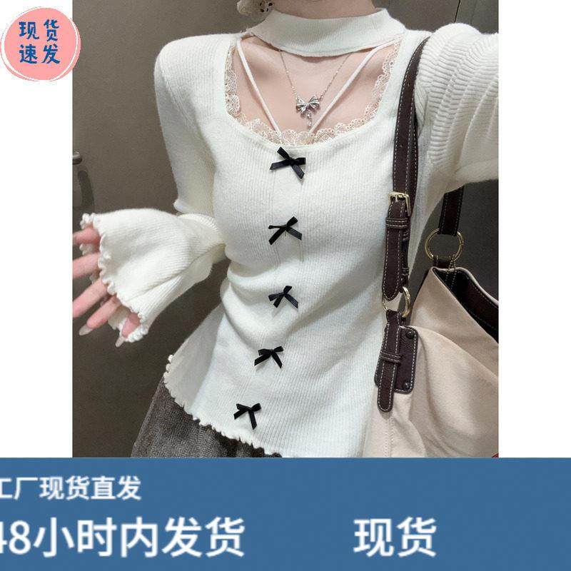 纯欲方领蕾丝边打底衫女内搭秋冬镂空毛衣挂脖木耳边长袖针织上衣,模玩/动漫/周边/娃圈三坑/桌游,Cosplay女装/cos女装,淘宝优惠券,粉丝福利购,淘宝优惠卷
