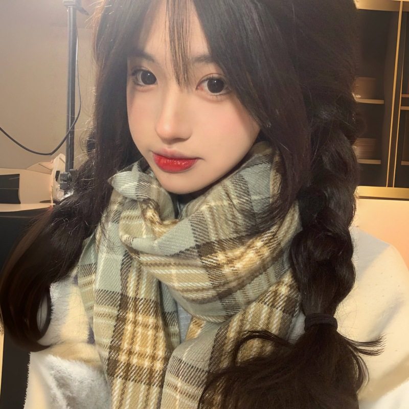 韩系氛围感格子围巾女初