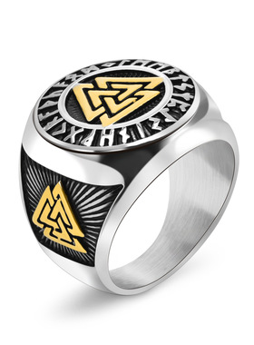 跨境北欧复古凯尔特三角钛钢男士亚马逊戒指铸造个性指环欧美饰品