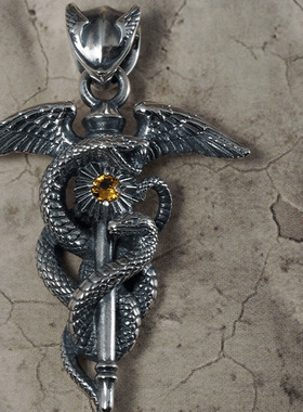 两条蛇复古做旧赫尔墨斯商神权杖吊坠轻奢商人的保护神众神之使者