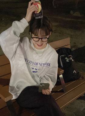 ODD RDCHS秋冬灰色慵懒女孩圆领加绒重磅圆领百搭情侣套头卫衣女