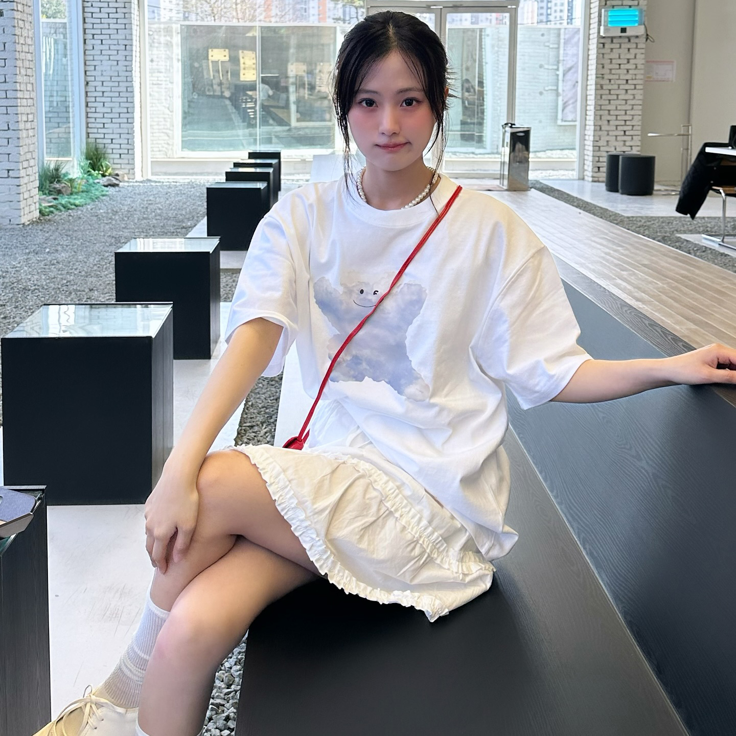 小云朵印花圆领慵懒宽松显瘦T恤