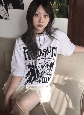 ODD/小众元素创意印花夏季白色短袖纯棉重磅街头情侣宽松insT恤女