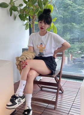 ODD/夏季可爱卡通印花T恤百搭白色男女情侣上衣宽松显瘦纯棉短袖