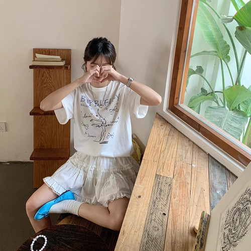 小众芭蕾舞创意印花圆领短袖T恤