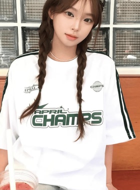 ODD RDCHS/绿色印花夏季棒球服百搭插肩袖情侣纯棉T恤女上衣小众T