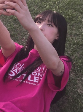 ODD/蔷薇华裳玫红色夏季超显白T恤女百搭印花上衣宽松纯棉夏季ins