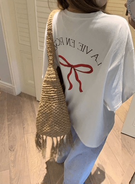 ODD RDCHS/红色礼物后背印花夏季纯棉百搭清新短袖女显瘦T恤系列