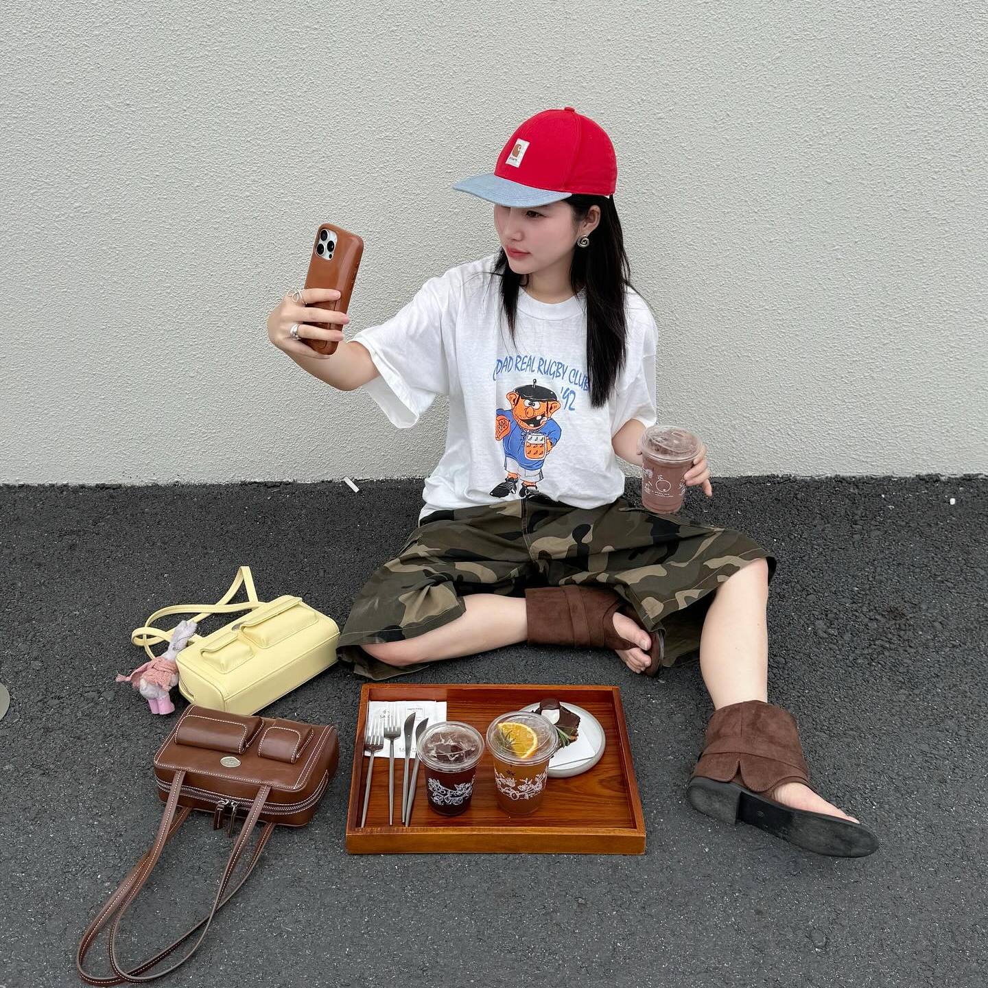 美式复古卡通印花圆领短袖T恤女