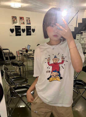 ODD/卡通涂鸦T恤快乐伙伴图案印花白色纯棉短袖上衣男女情侣ins风