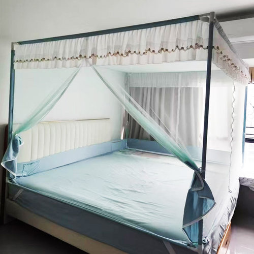 定制蚊帐客户提供尺寸防摔外穿杆床笠款三开门定做特殊加大纹帐