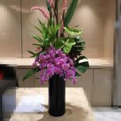 黑色玻璃花瓶酒店大堂装 样板 饰婚庆路引直筒圆柱落地水培花瓶软装