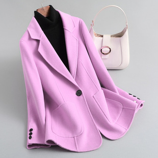工厂清仓不退不换 小个子短款毛呢大衣小西装外套女大衣水晶紫