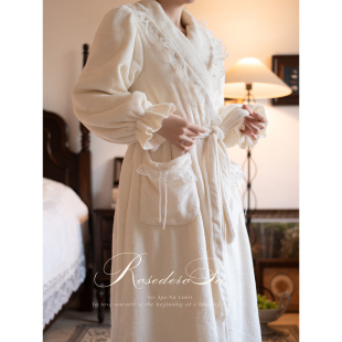 加厚长款 甜美蕾丝花边睡袍女冬季 系带睡衣 奶油公主 RoseDeRosee