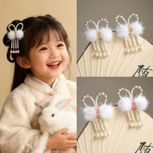 儿童古风汉服头饰桂花发夹中国风毛球对夹超仙流苏夹子女童配饰品