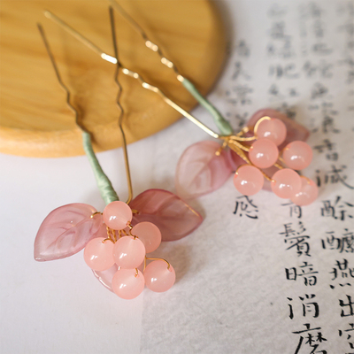 古风发饰点缀U形钗汉服头饰侧边掩鬓简约发钗古装发簪百搭配饰品