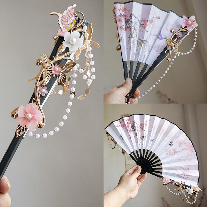 解雨臣同款古风扇子手持扇衍生cos古风拍照道具华丽款折扇配饰品