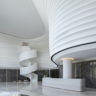 GRG异形造型石膏吊顶天花板定制弧形歌剧院声学材料前台接待吧台