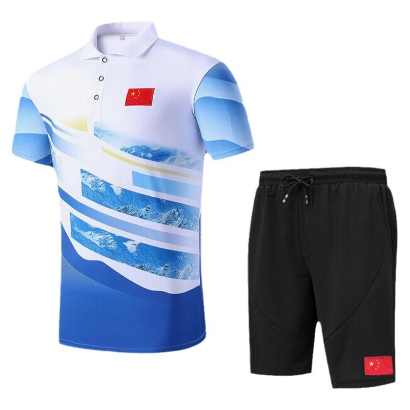 运动T恤短袖套装国家队队服中国队比赛服速干透气国旗上衣POLO衫