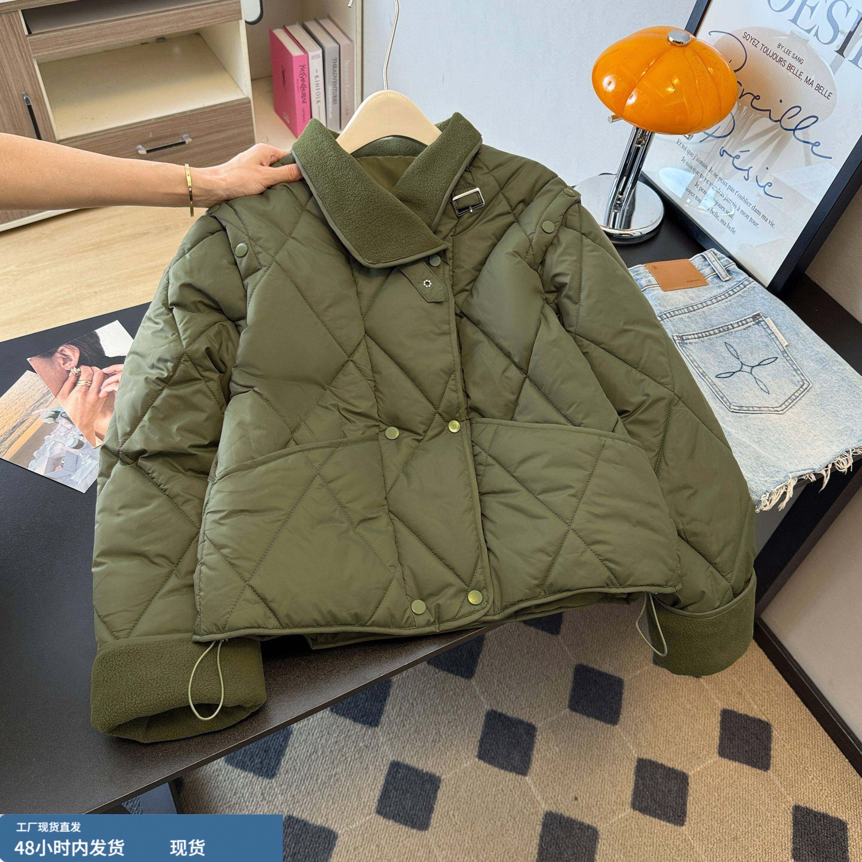 绿色翻领正肩棉服外套女2025新款冬季大码胖mm显瘦巨好看短款棉衣,女士内衣/男士内衣/家居服,睡衣上装,淘宝优惠券,粉丝福利购,淘宝优惠卷