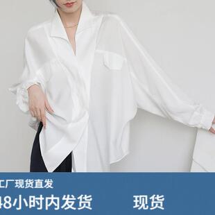 蝙蝠袖衬衫女2025年春秋新款小众V领衬衣韩版设计感宽松长袖上衣