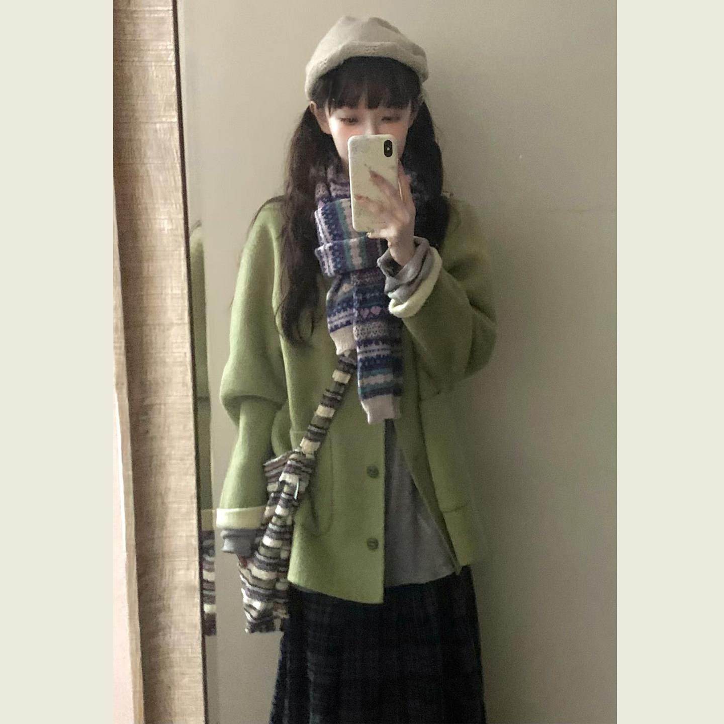 韩系简约绿色翻领呢子大衣女冬季新款小个子宽松休闲减龄毛呢外套,运动/瑜伽/健身/球迷用品,广场舞套装,淘宝优惠券,粉丝福利购,淘宝优惠卷