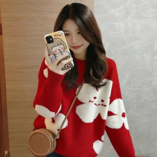 巨好看红色毛衣女款2026新款冬季跨年过年穿搭新年本命年马年衣服