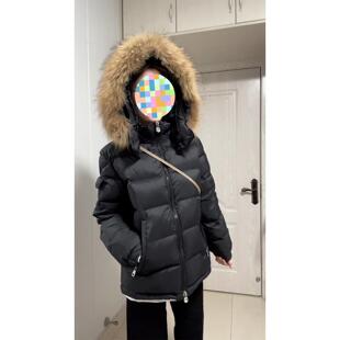 2025冬季新款大毛领羽绒服女黑色短款简约百搭面包服超火冬装外套