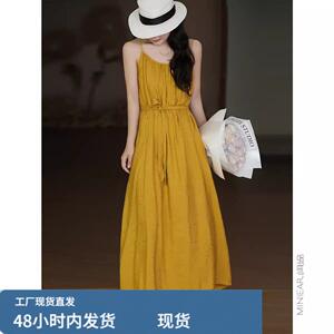 胖妹妹大码连衣裙2025夏季提花系带吊带裙复古法式无袖裙气质长裙