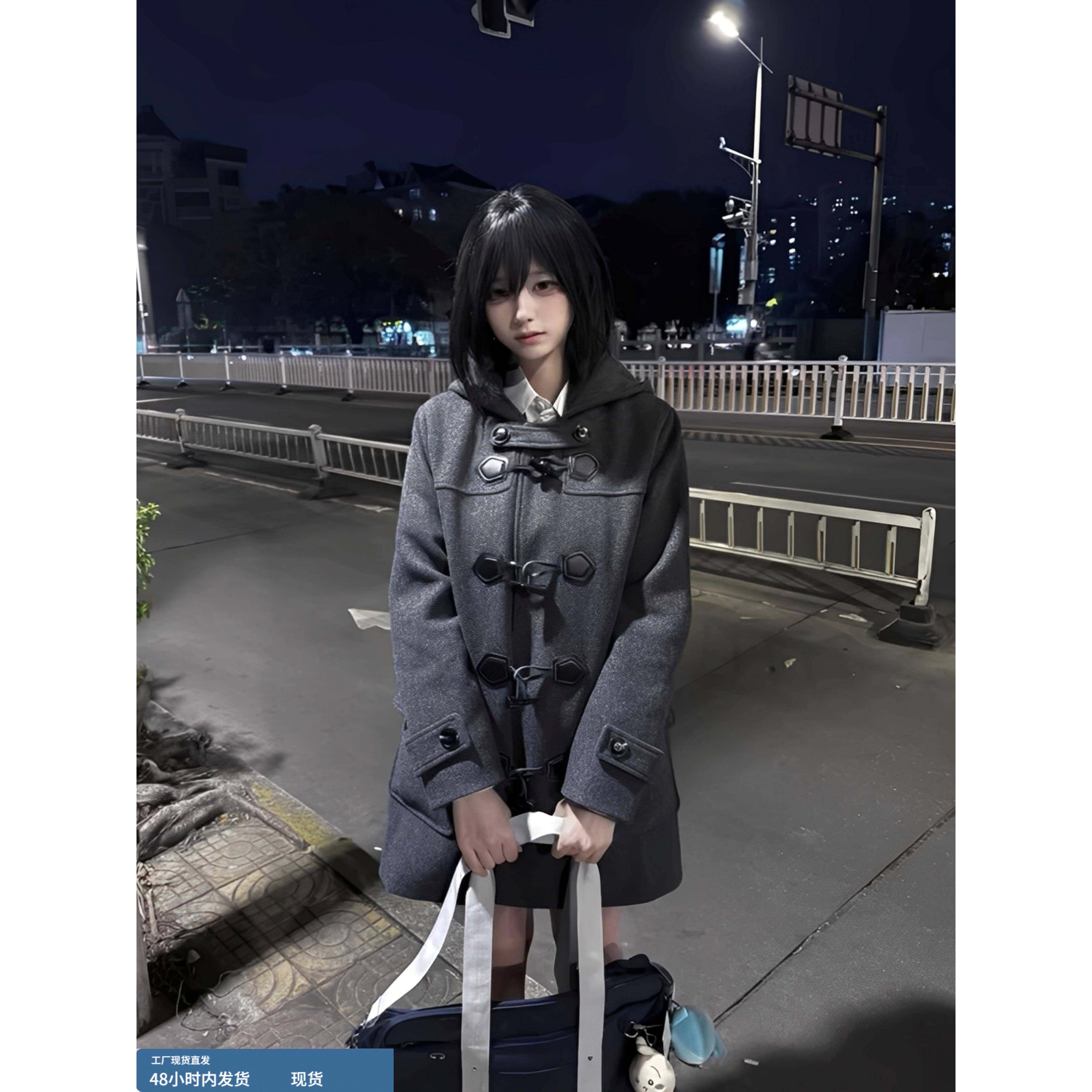 jk制服牛角扣毛呢子大衣女日系学院风小个子中长款连帽外套冬季,运动/瑜伽/健身/球迷用品,广场舞套装,淘宝优惠券,粉丝福利购,淘宝优惠卷