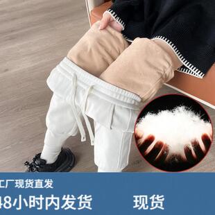 羽绒裤女外穿冬季2024新款显瘦白鸭绒运动条绒裤东北零下40度棉裤