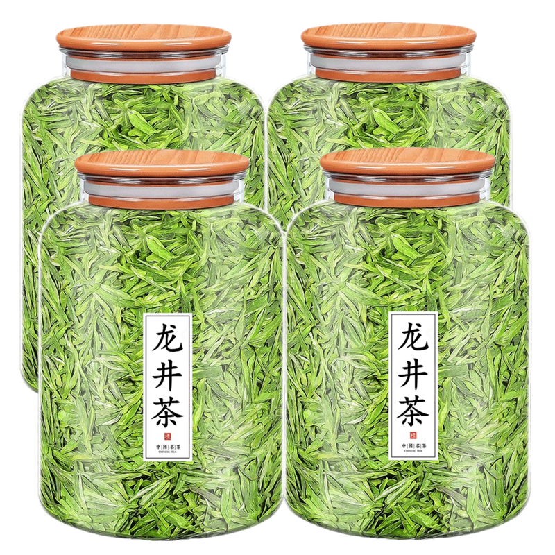浓香型杭州豆香绿茶木盖透明罐装图片