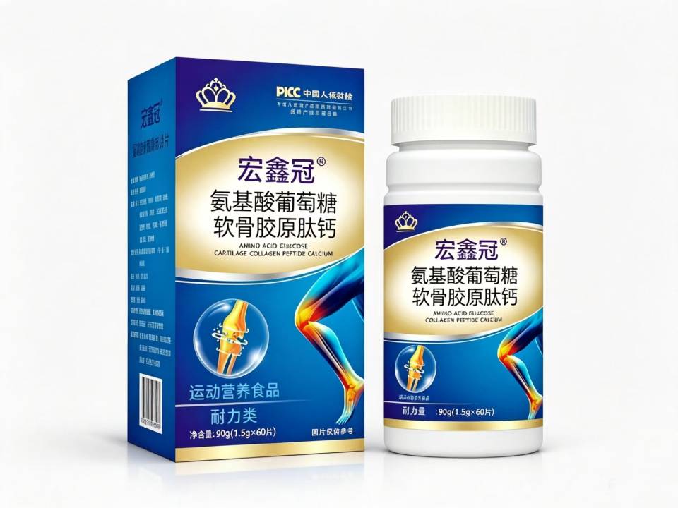 正品宏鑫冠氨糖软骨素氨基酸葡萄糖中老年钙片关节补钙1.5g*60片