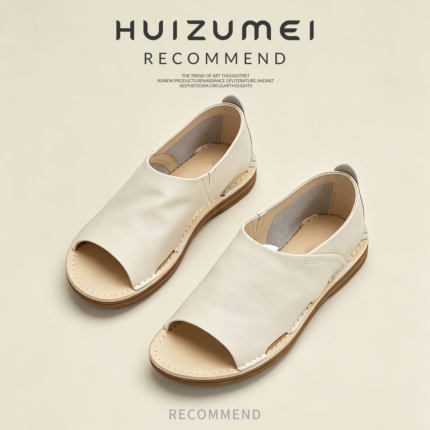 HUIZUMEI轻奢2026夏季孕妇平底透气软底舒适不累脚牛皮罗马凉鞋女