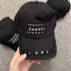 In Stock: Undercover 06Ss Black Studded Baseball Cap, Distressed and Frayed, with Tassel Patches