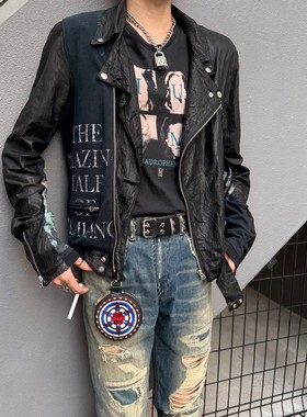 『最强批次』Undercover 06ssT期黑皮衣 Achieve拉链拼接夹克