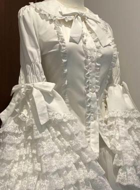 黑色蕾丝doll感lolita姬袖衬衫内搭百搭白色