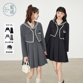 新款 紫涵甜美学院风海军领连衣裙短款 女秋季 外套两件休闲套装 西装