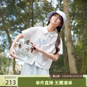 新款 女夏季 甜美设计感宽松休闲纯棉上衣 衬衫 紫涵小鱼贴布刺绣短袖