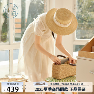 温柔甜美收腰a字裙 紫涵娃娃领泡泡袖 连衣裙女2025年夏季 新款 法式