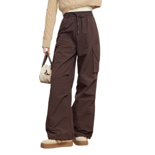 紫涵复古直筒工装裤女秋季新款美式学院风通勤松紧高腰阔腿休闲裤