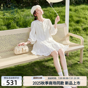 紫涵蕾丝拼接连衣裙女2025秋季 a字短裙 新款 甜美少女感宽松七分袖