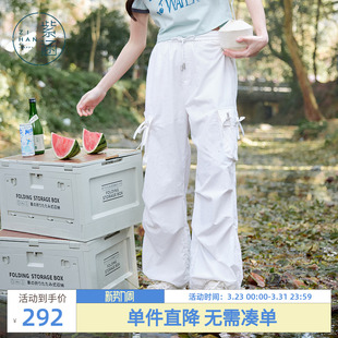 街头户外穿搭白色工装 蝴蝶结高腰直筒长裤 裤 新款 女士夏季 紫涵美式