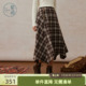 紫涵咖色格纹半身裙女2025年冬季 复古不规则裙摆高腰a字裙子 新款