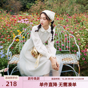 休闲叠穿套装 新款 裙 连衣裙网纱背心裙两件套女春秋季 紫涵提花长袖