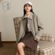 紫涵假两件格纹翻领外套女秋季 韩系简约宽松休闲灰绿夹克上衣 新款
