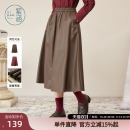 A字裙 休闲美拉德高腰松紧半身裙中长款 紫涵复古PU皮裙女秋季 新款